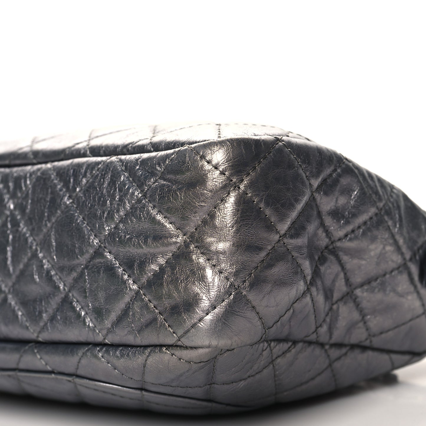 Metallic Aged Calfskin Quilted Large Reissue Camera Case Silver