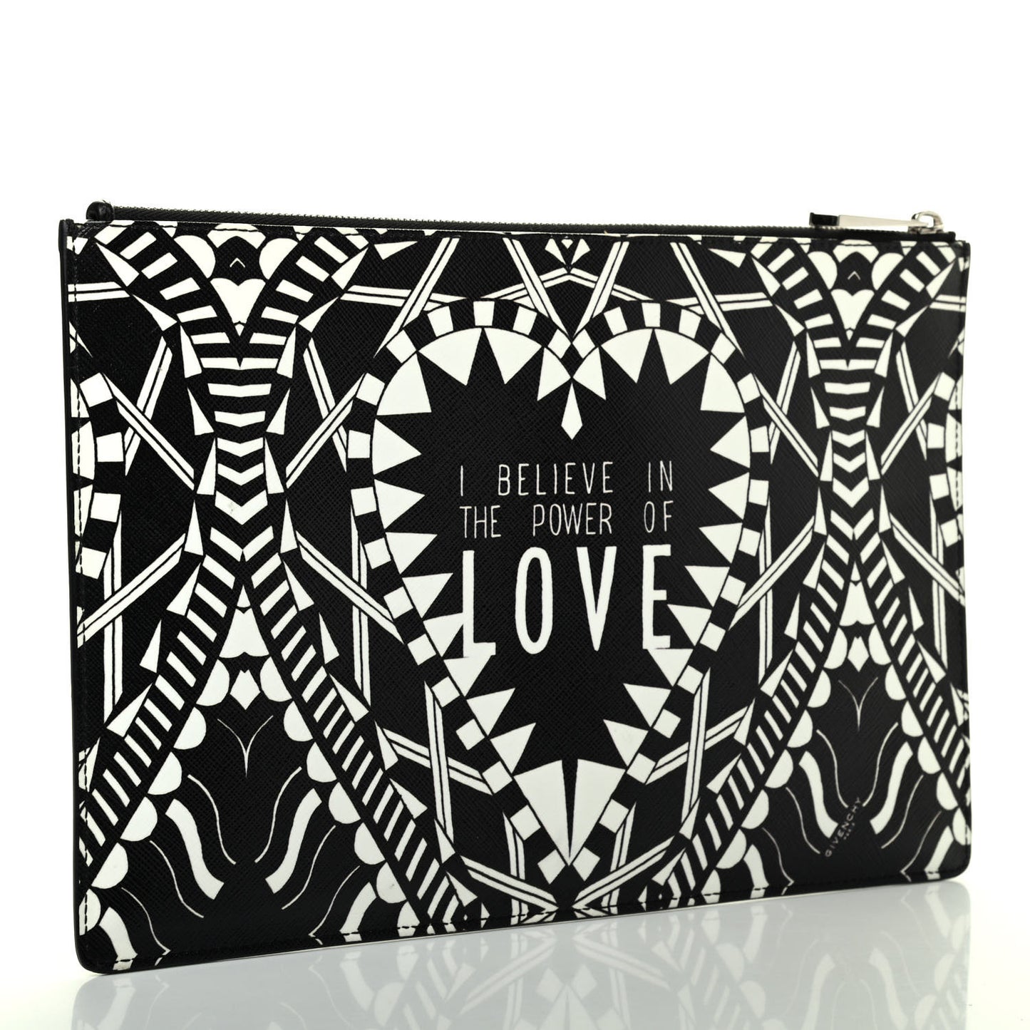 Calfskin Power of Love Print Medium Pouch Black