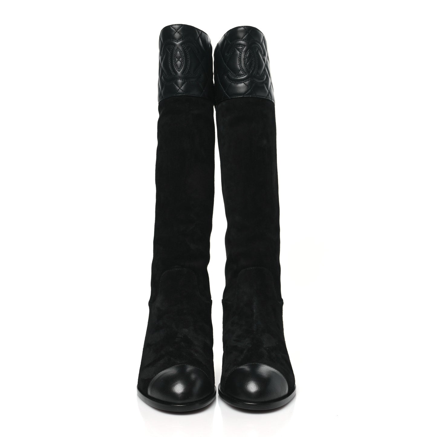 Suede Calfskin Lambskin Quilted Knee High Boots 37 Black