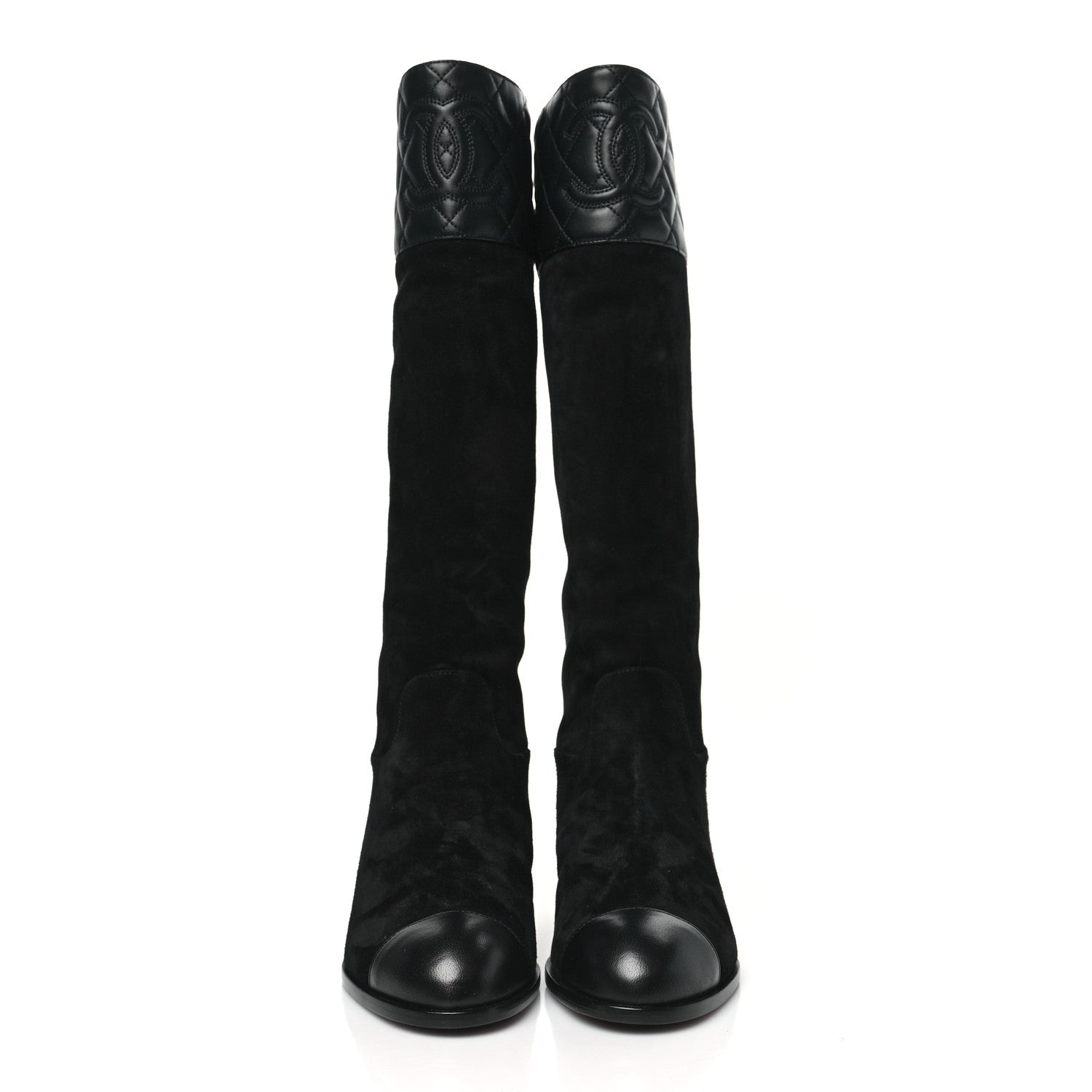 Chanel Suede Calfskin Lambskin Quilted Knee High Boots 37 Black 2 of 7