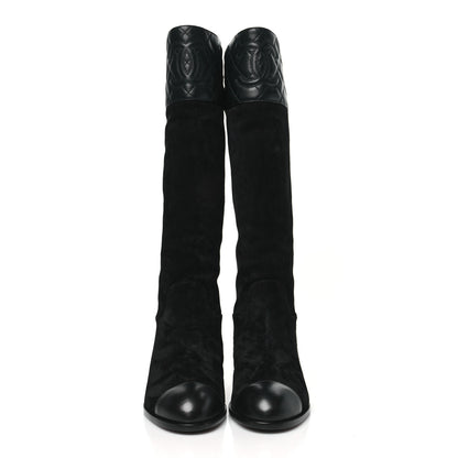 Chanel Suede Calfskin Lambskin Quilted Knee High Boots 37 Black 2 of 7