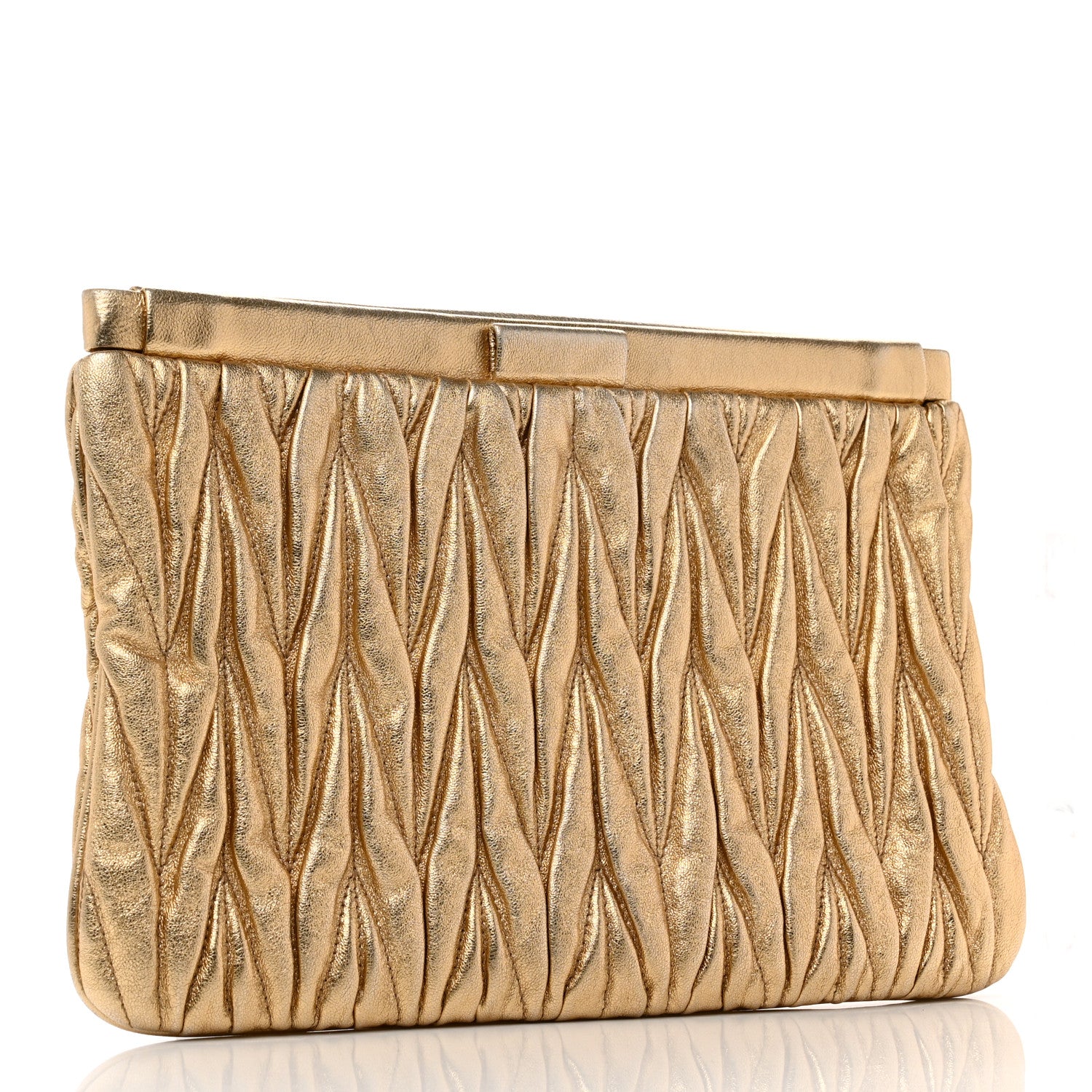 Miu Miu Metallic Nappa Matelasse Clutch Gold 3 of 6