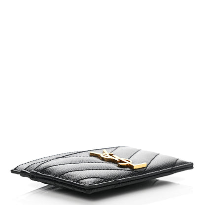 Saint Laurent Grain De Poudre Matelasse Chevron Monogram Credit Card Case Black 4 of 8