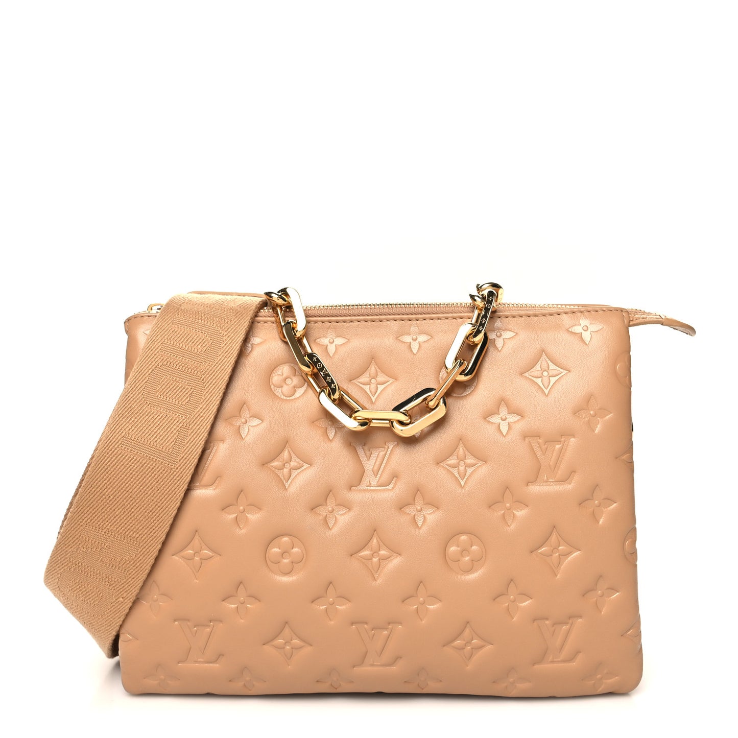 Lambskin Embossed Monogram Coussin PM Camel