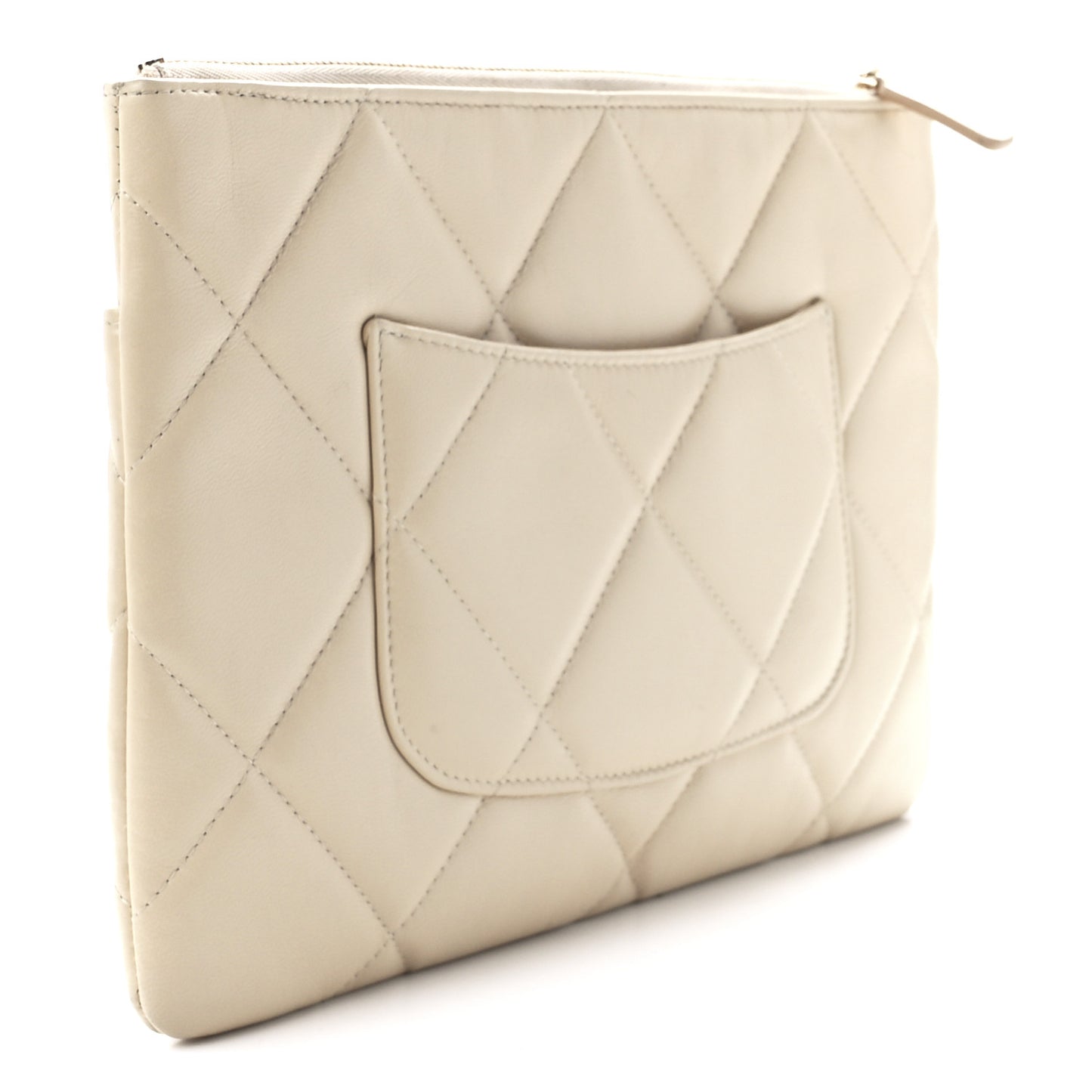 Shiny Goatskin Quilted Chanel 19 Pouch Beige