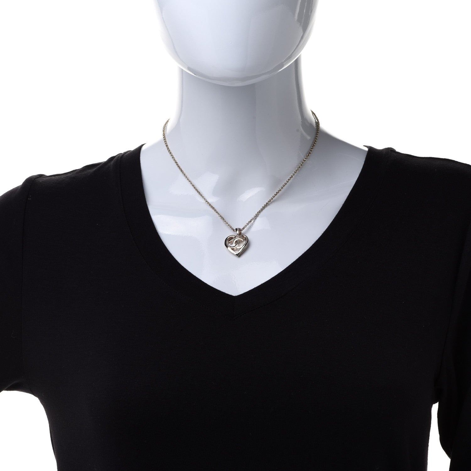Chanel CC Heart Chain Pendant Necklace Gold 2 of 6