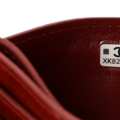 Chanel Calfskin Crocodile Embossed Crococo Card Holder Burgundy 7 of 8