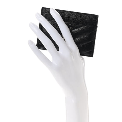 Saint Laurent Grain De Poudre Matelasse Chevron Monogram Credit Card Case Black 2 of 8