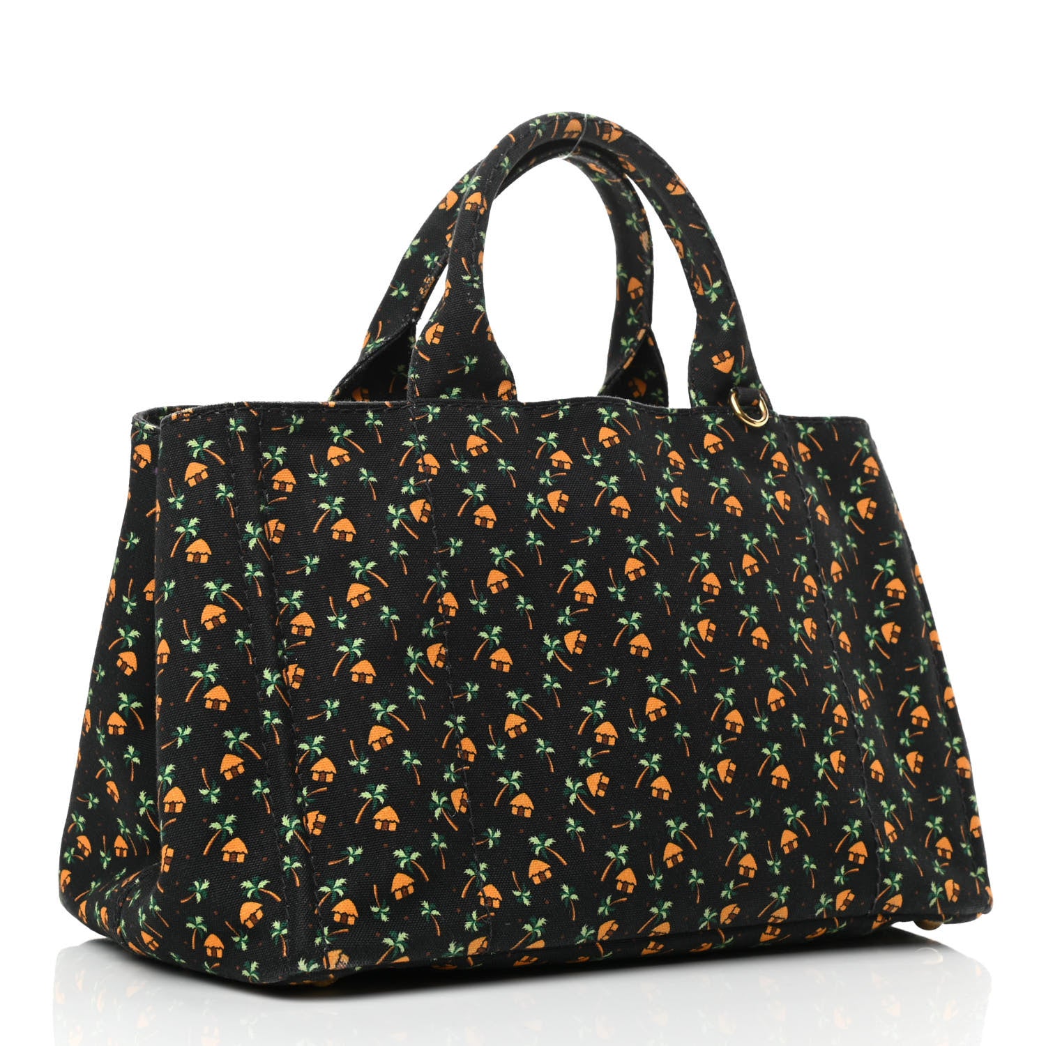 Prada Canapa Palm Tree Print Logo Tote Black 3 of 12