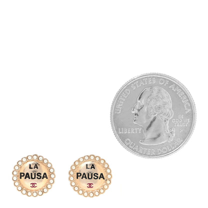 Chanel Pearl CC La Pausa Studded Earrings Gold 2 of 4