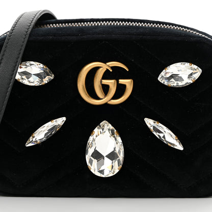 Gucci Velvet Matelasse Marquise Crystals Mini GG Marmont Chain Shoulder Bag Black 8 of 11