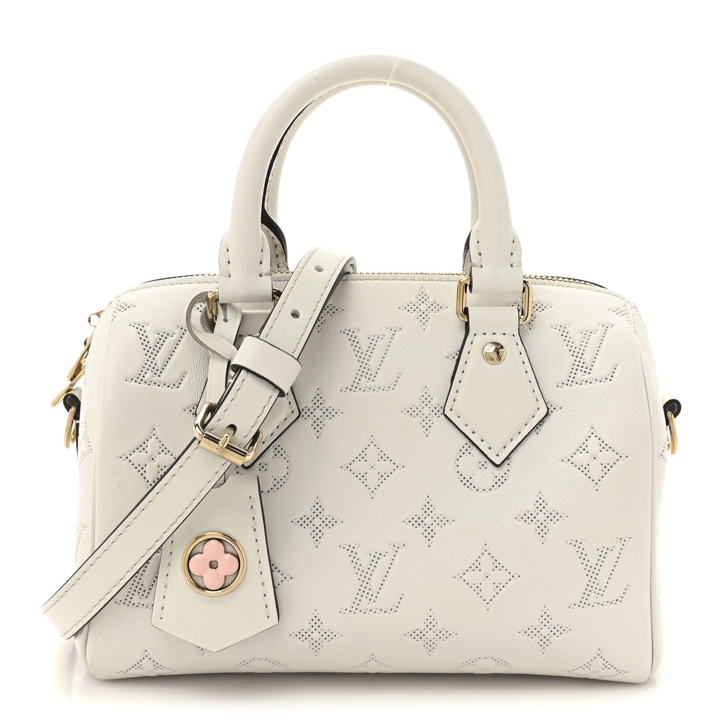 Monogram Embossed Calfskin Speedy Bandouliere 20 White Blanc