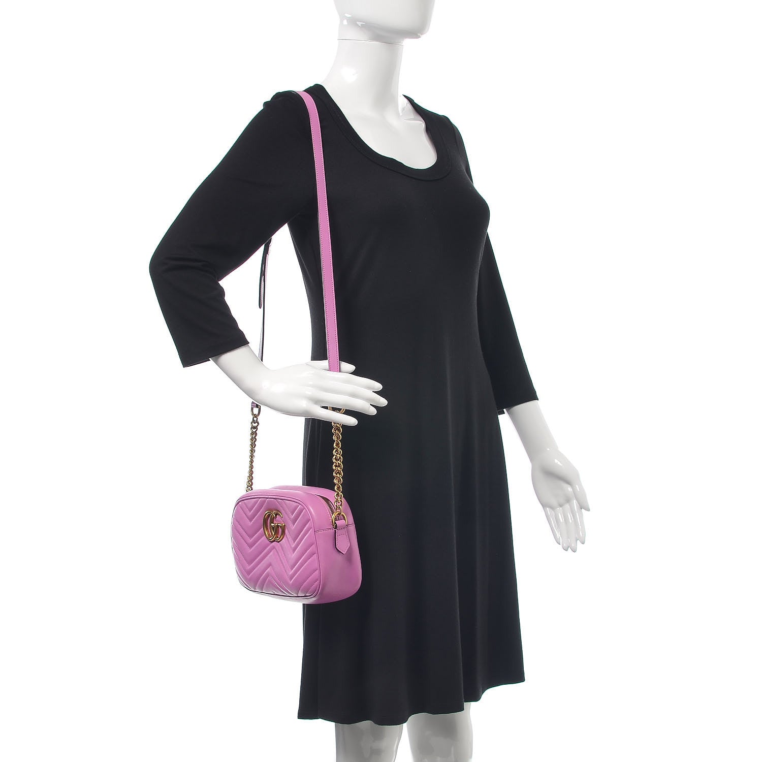 Gucci Calfskin Matelasse Small GG Marmont Chain Shoulder Bag Candy Mousse 2 of 14