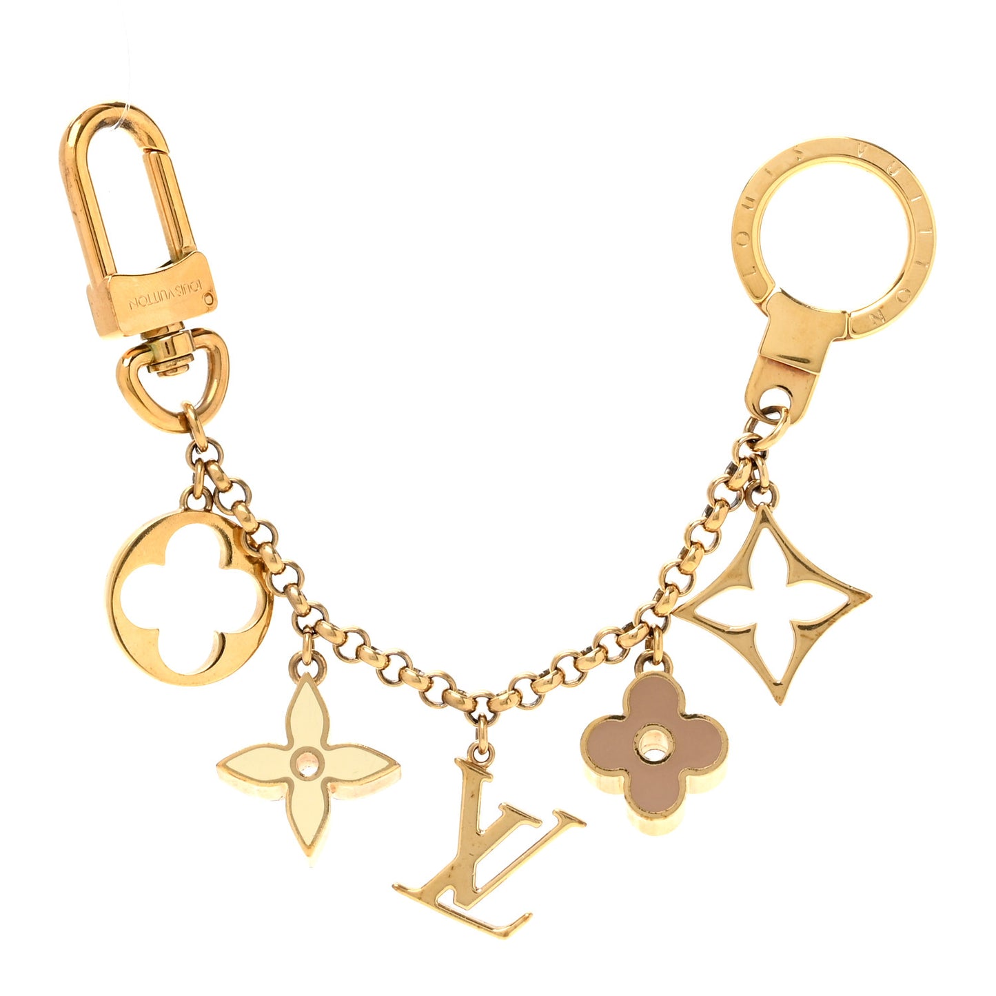Brass Enamel Fleur De Monogram Bag Charm Chain Gold