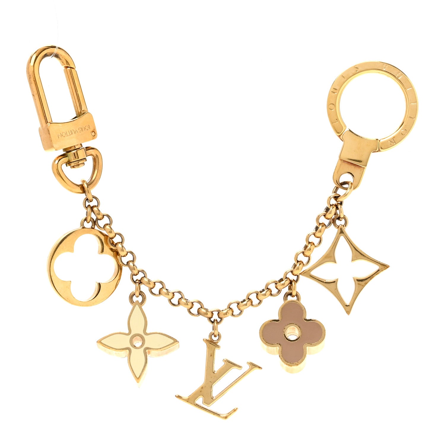 Louis Vuitton Brass Enamel Fleur De Monogram Bag Charm Chain Gold 1 of 4