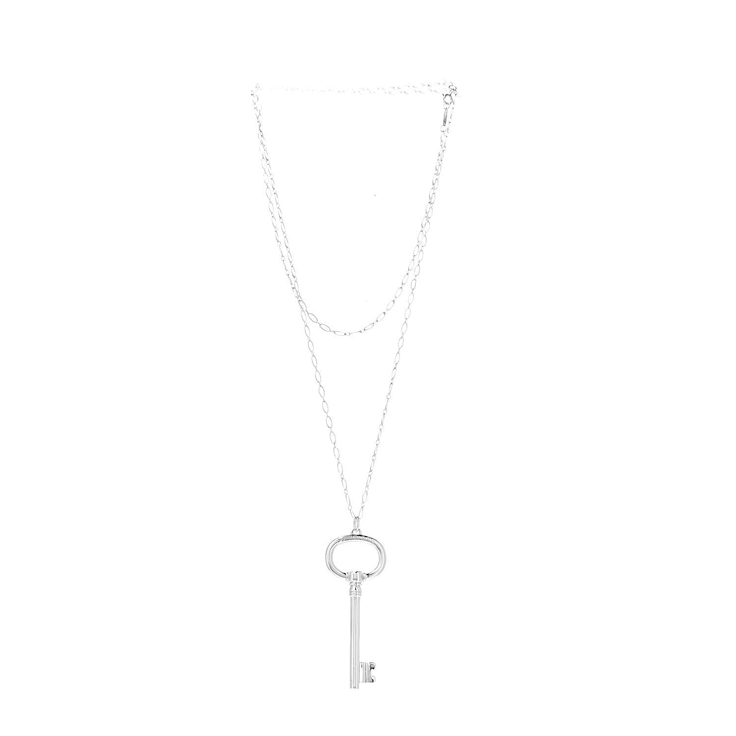 Tiffany Sterling Silver Oval Key Pendant Link Necklace 2 of 7