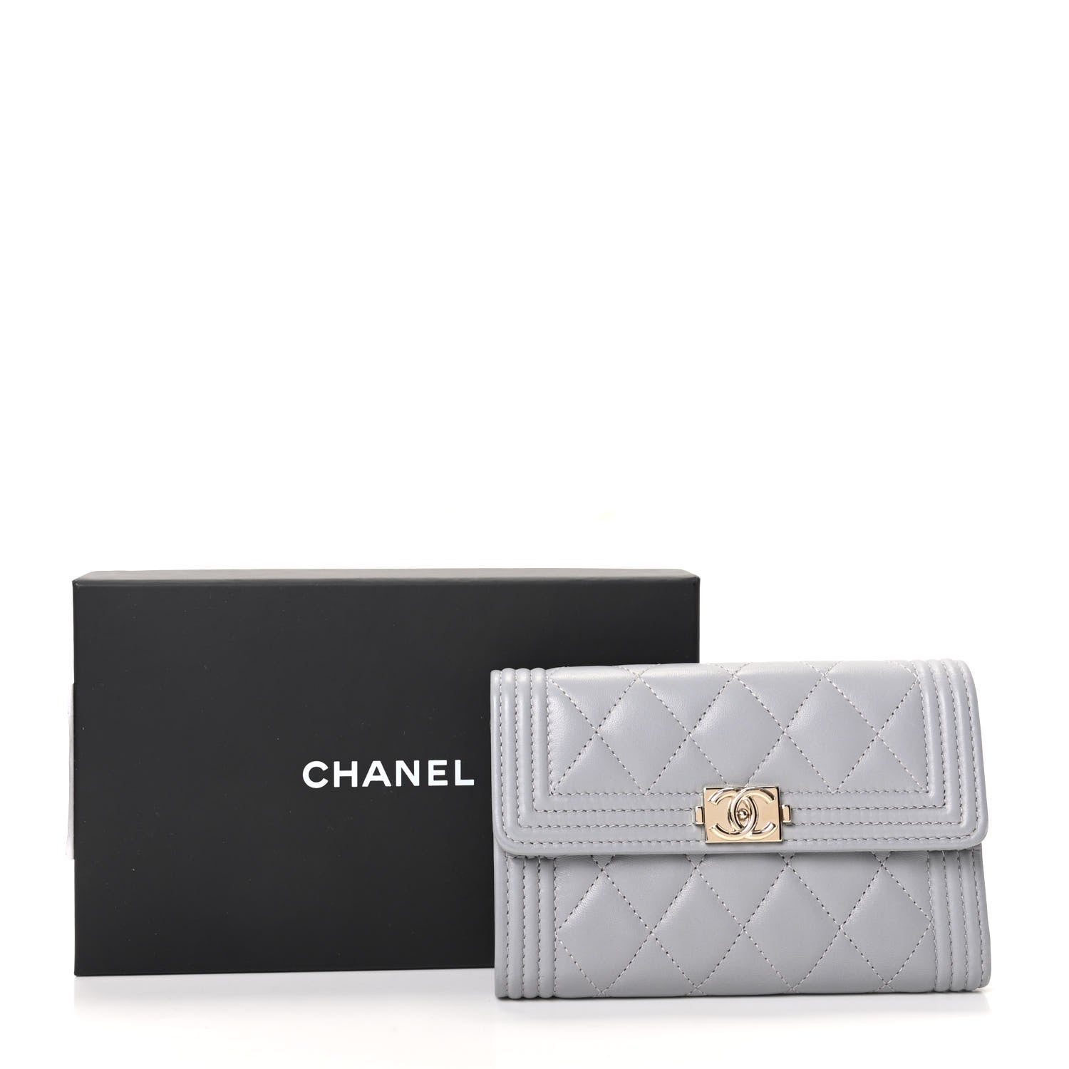 Chanel Lambskin Quilted Small Boy Flap Wallet Gray 8 of 8