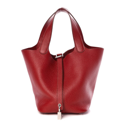 Hermes Taurillon Clemence Picotin Lock 18 PM Rouge Garance 1 of 9
