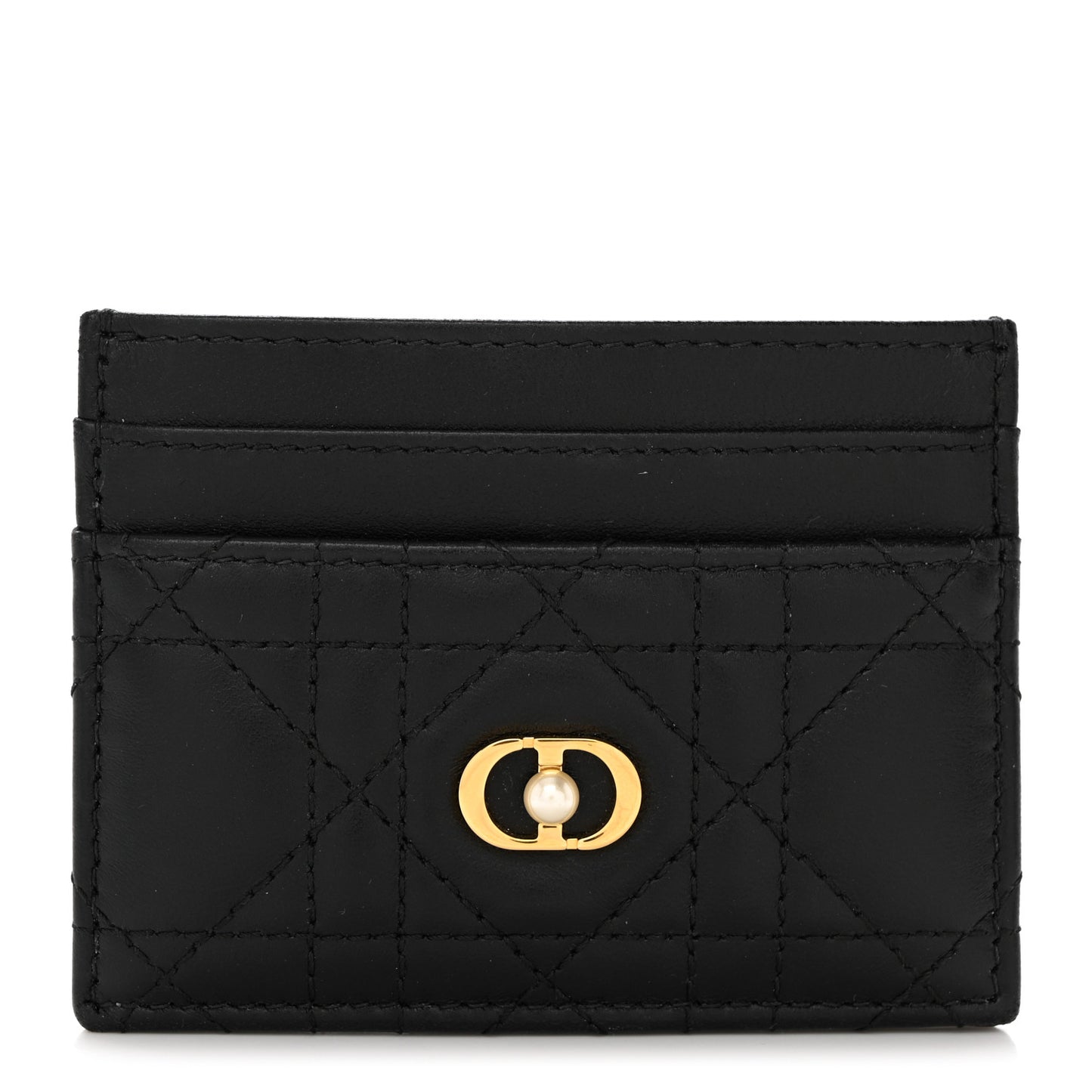 Lambskin Pearl Cannage Dior Jolie Freesia Card Holder Black