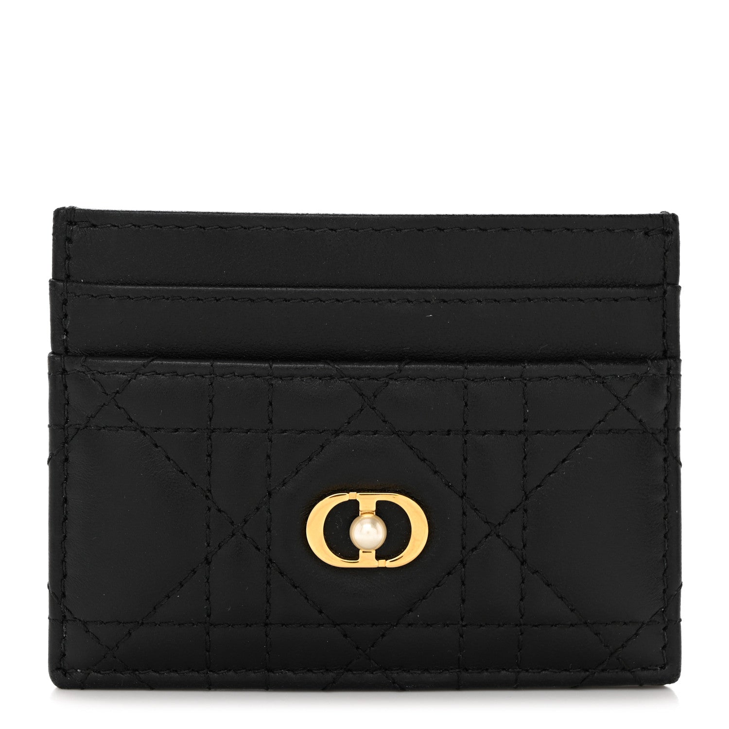 Christian Dior Lambskin Pearl Cannage Dior Jolie Freesia Card Holder Black 1 of 9