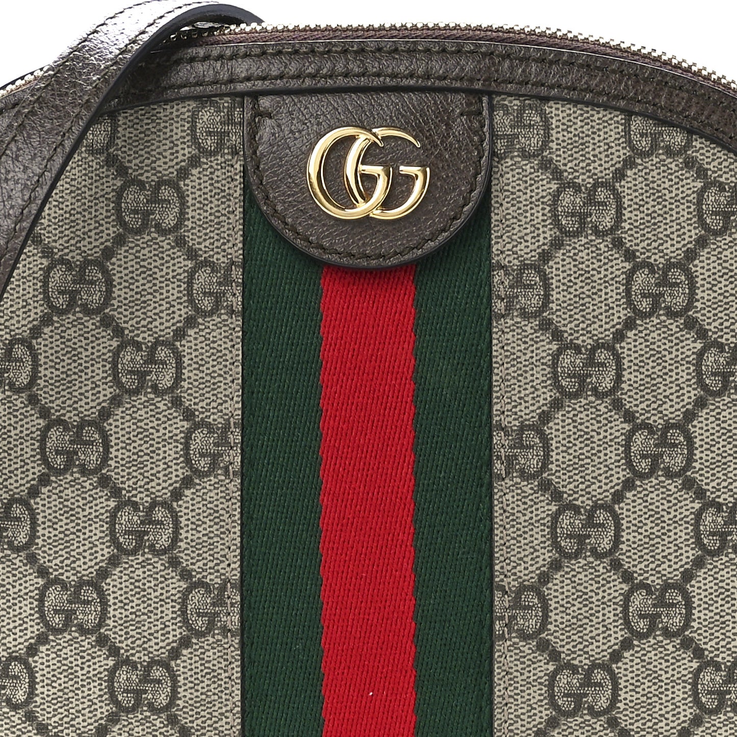GG Supreme Monogram Textured Dollar Calfskin Web Small Ophidia Dome Shoulder Bag Beige Ebony New Acero