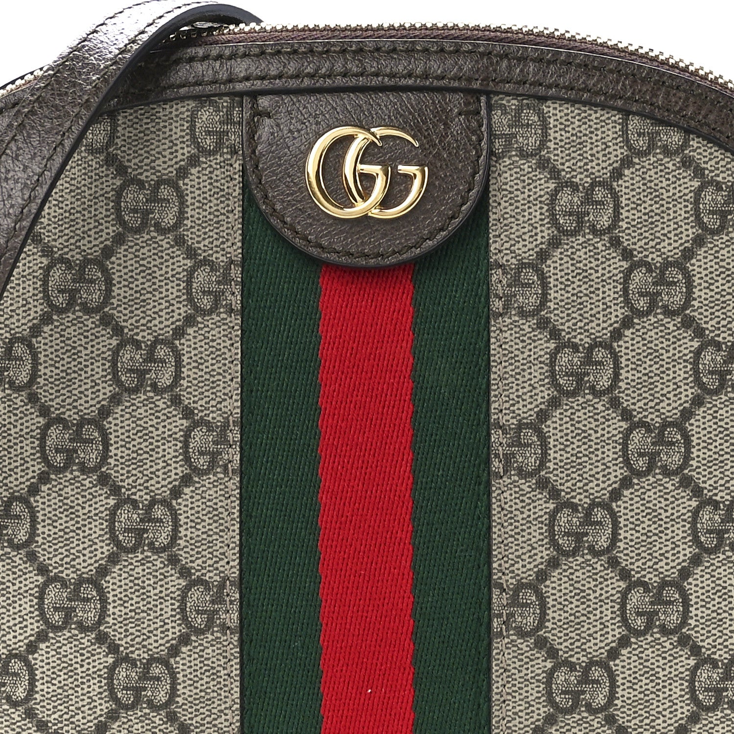 Gucci GG Supreme Monogram Textured Dollar Calfskin Web Small Ophidia Dome Shoulder Bag Beige Ebony New Acero 9 of 13