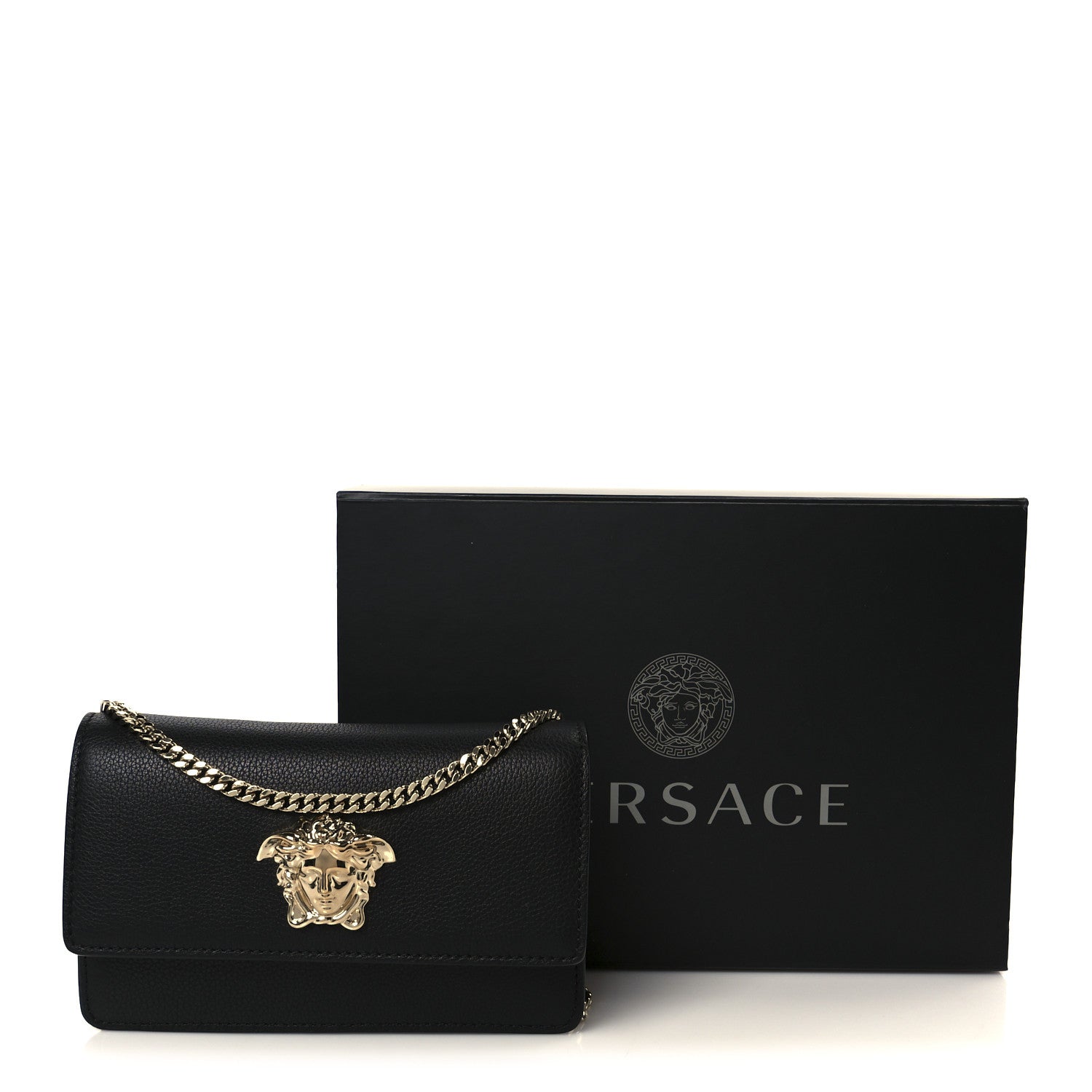 Versace Grained Calfskin Medusa Evening Clutch Bag Black 10 of 10