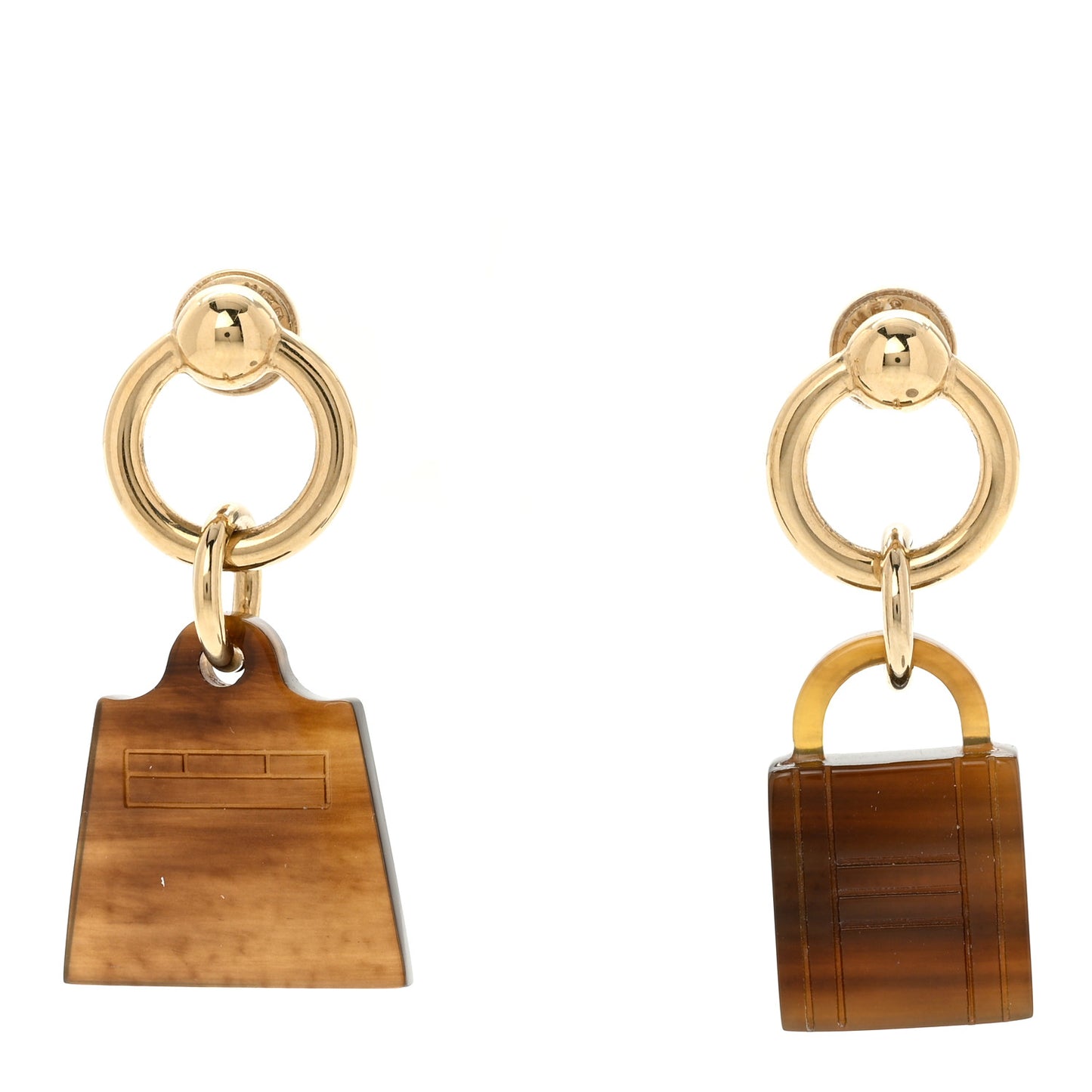 Permabrass Buffalo Horn Wood Amulette Kelly Bag Earrings