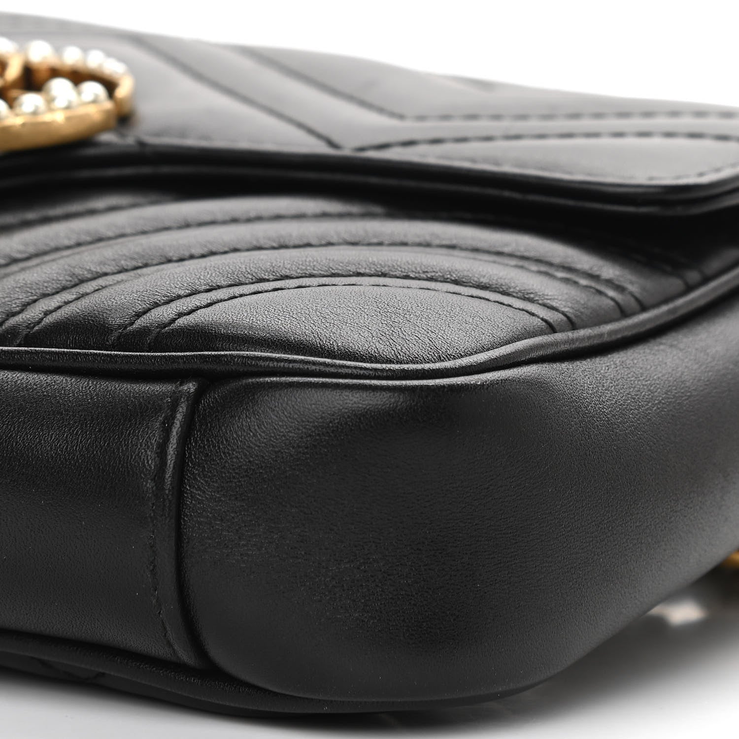 Gucci Calfskin Matelasse Pearly GG Marmont Chain Belt Bag Black 11 of 12