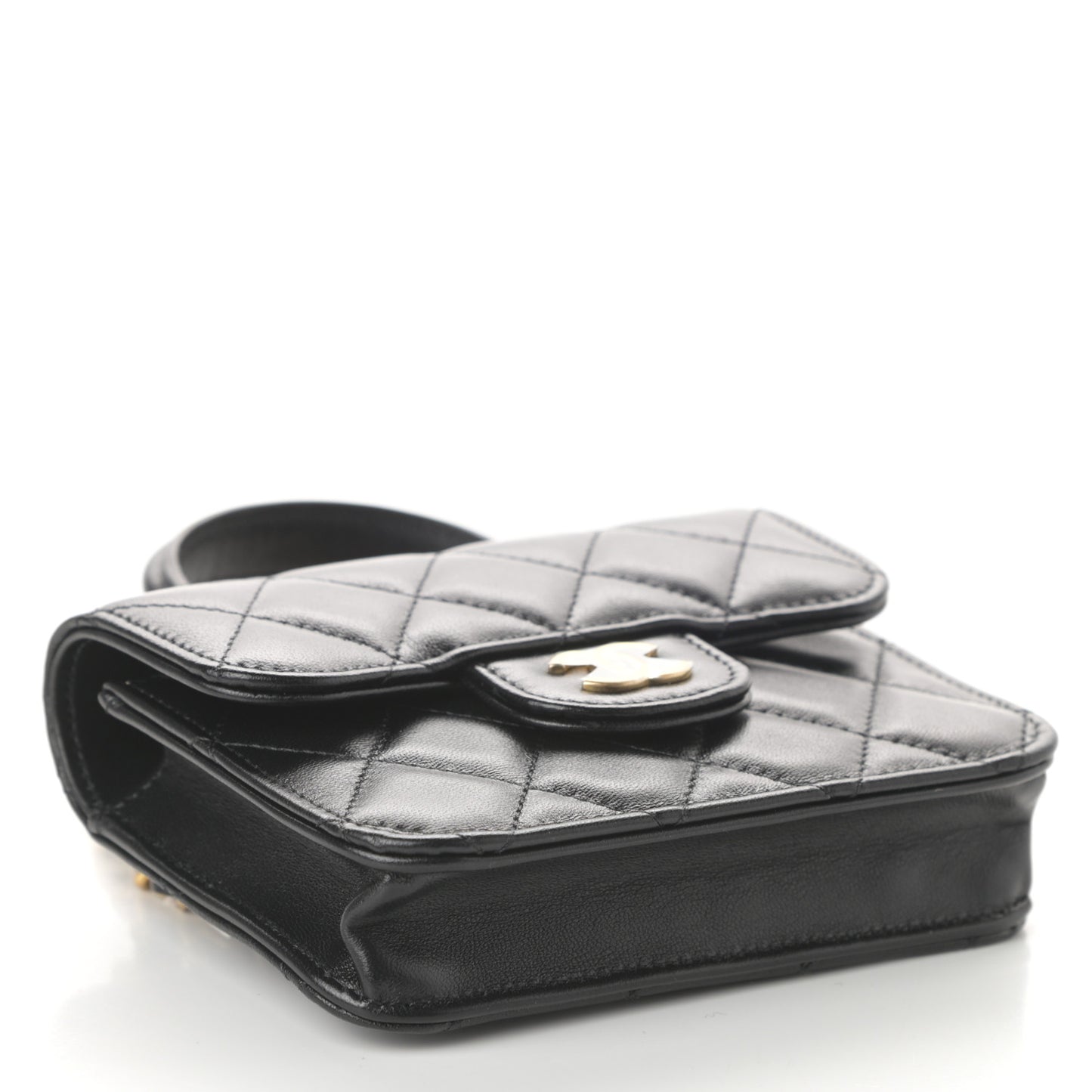 Lambskin Quilted Top Handle Flap Coin Purse With Chain Black
