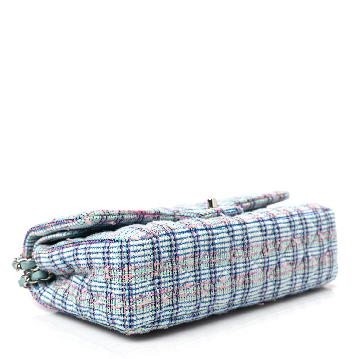 Chanel Tweed Quilted Medium Double Flap Blue White Pink Green 3 of 7