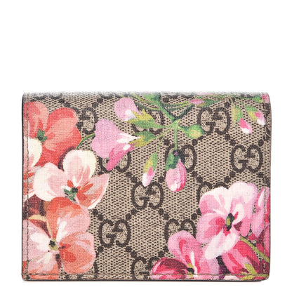 Gucci GG Supreme Monogram Blooms Card Case Beige Multicolor Dry Rose 1 of 7