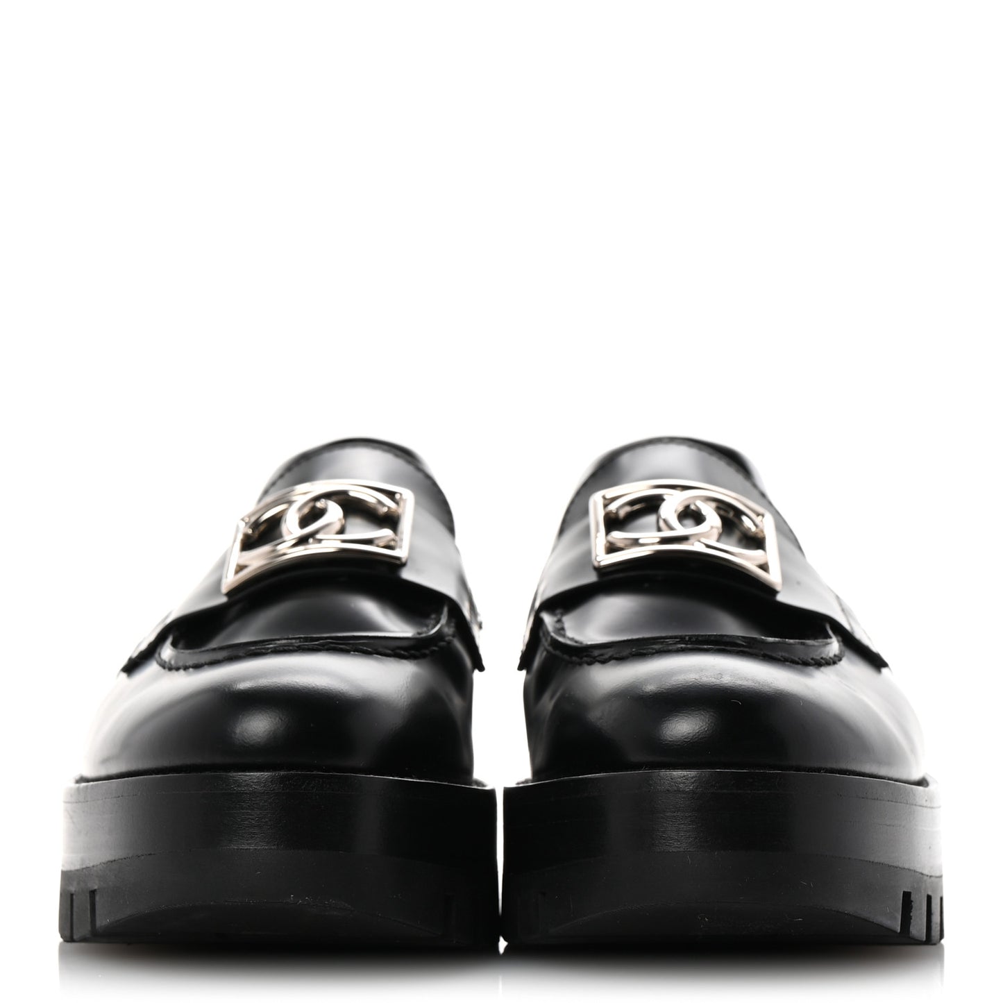Calfskin Metal CC Loafers 36.5 Black