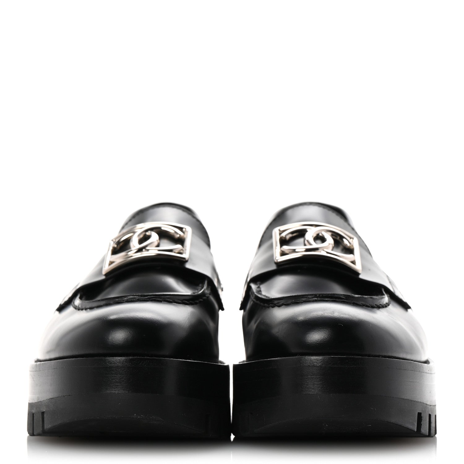 Chanel Calfskin Metal CC Loafers 36.5 Black 3 of 9