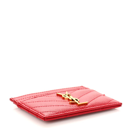 Saint Laurent Grain De Poudre Matelasse Chevron Monogram Credit Card Case New Red 4 of 9