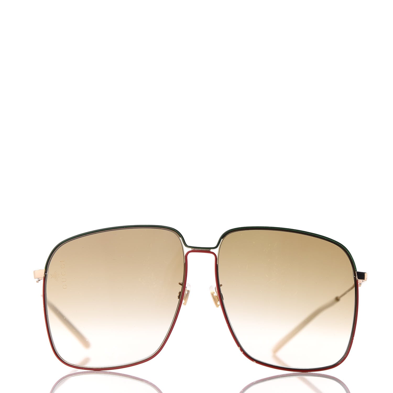 Gucci Web Rectangular Frame Interlocking G Sunglasses GG0394S Green Red 2 of 7