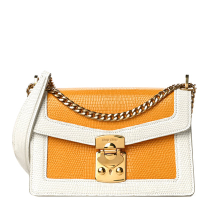 Miu Miu Calfskin Lizard Embossed Flap Bag Yellow White 1 of 11