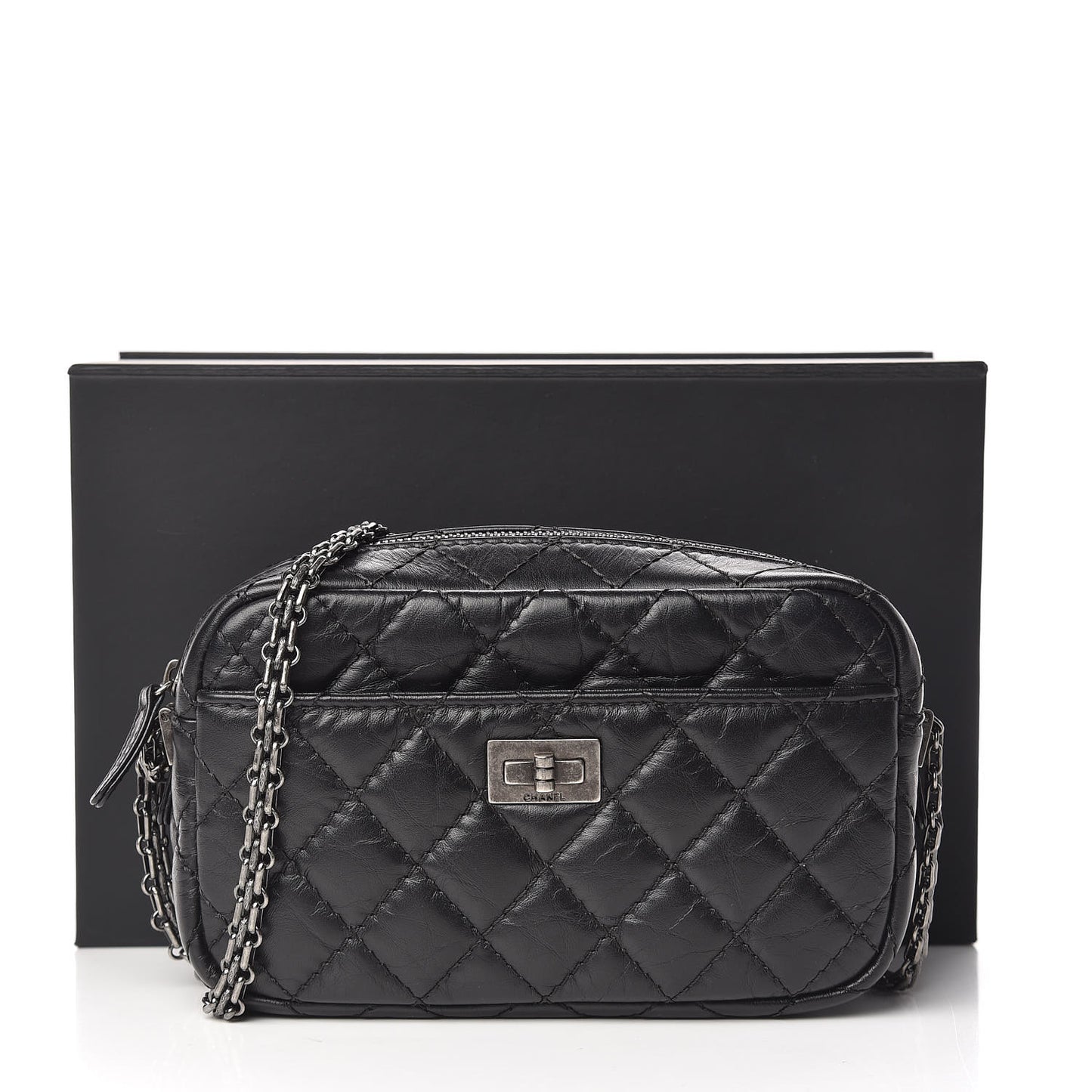 Aged Calfskin Quilted Mini Reissue Camera Case Black