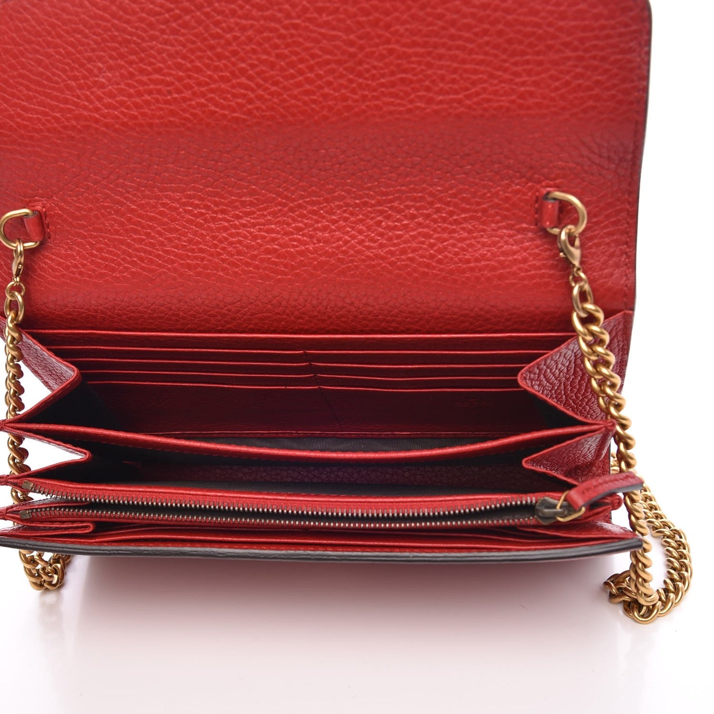 Calfskin GG Marmont Chain Wallet Vulcanic Red