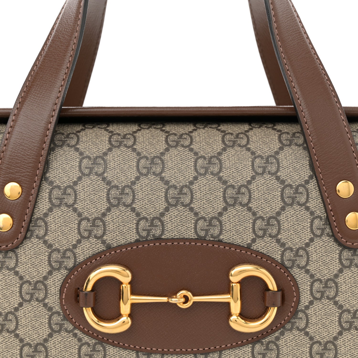 Gucci GG Supreme Monogram Azalea Calfskin Small Horsebit 1955 Foldover Top Handle Bag Beige Ebony Brown Sugar 8 of 13