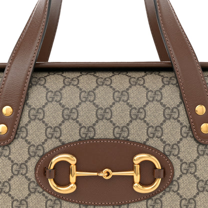 Gucci GG Supreme Monogram Azalea Calfskin Small Horsebit 1955 Foldover Top Handle Bag Beige Ebony Brown Sugar 8 of 13