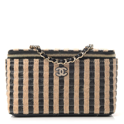 Chanel Raffia Jute Striped Small Vanity Case With Chain Black Beige 1 of 4