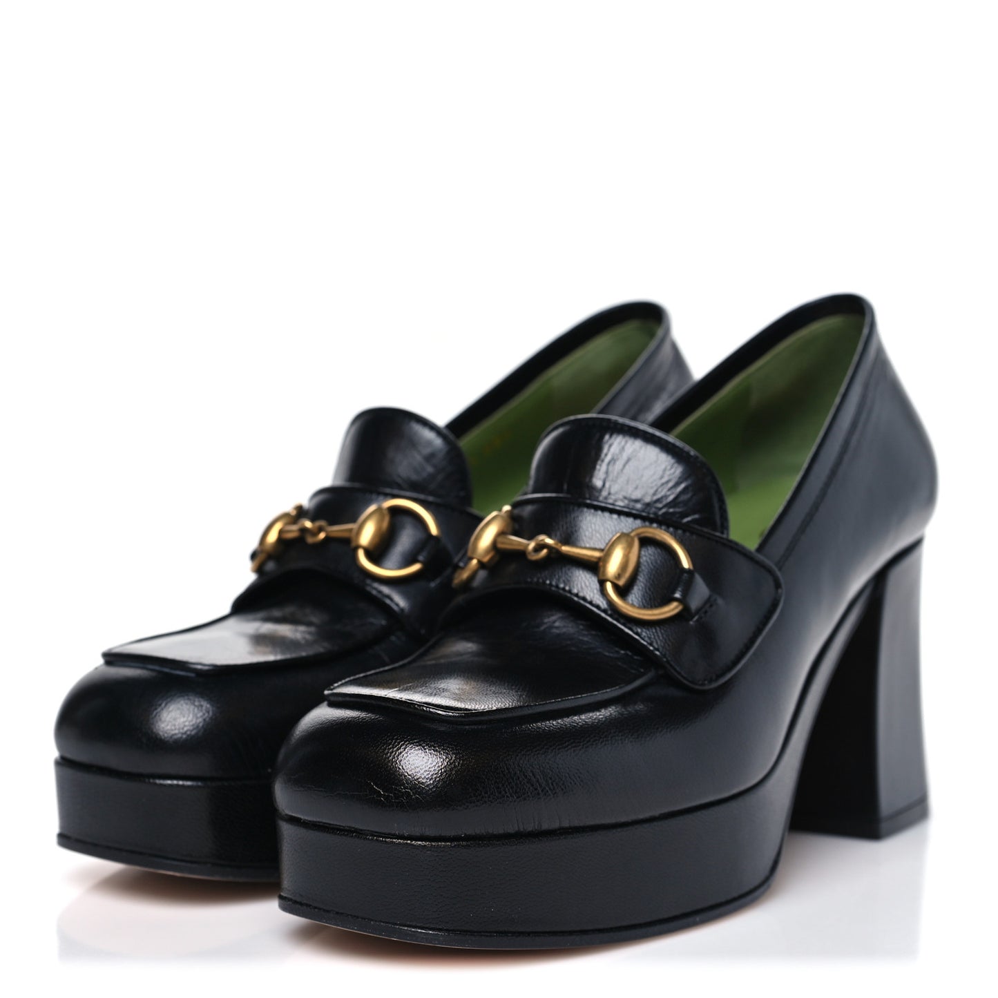 Goatskin Houdan Mid Heel Platform Loafers 36.5 Black