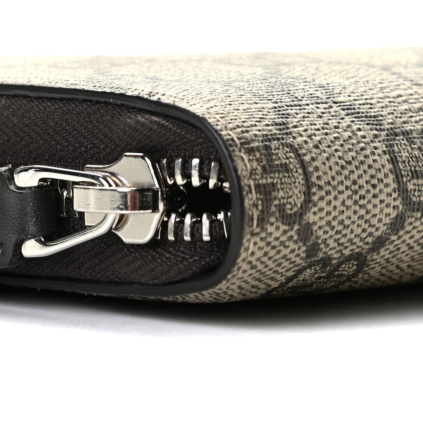 GG Supreme Monogram Web Bee Zip Around Wallet Beige Cocoa