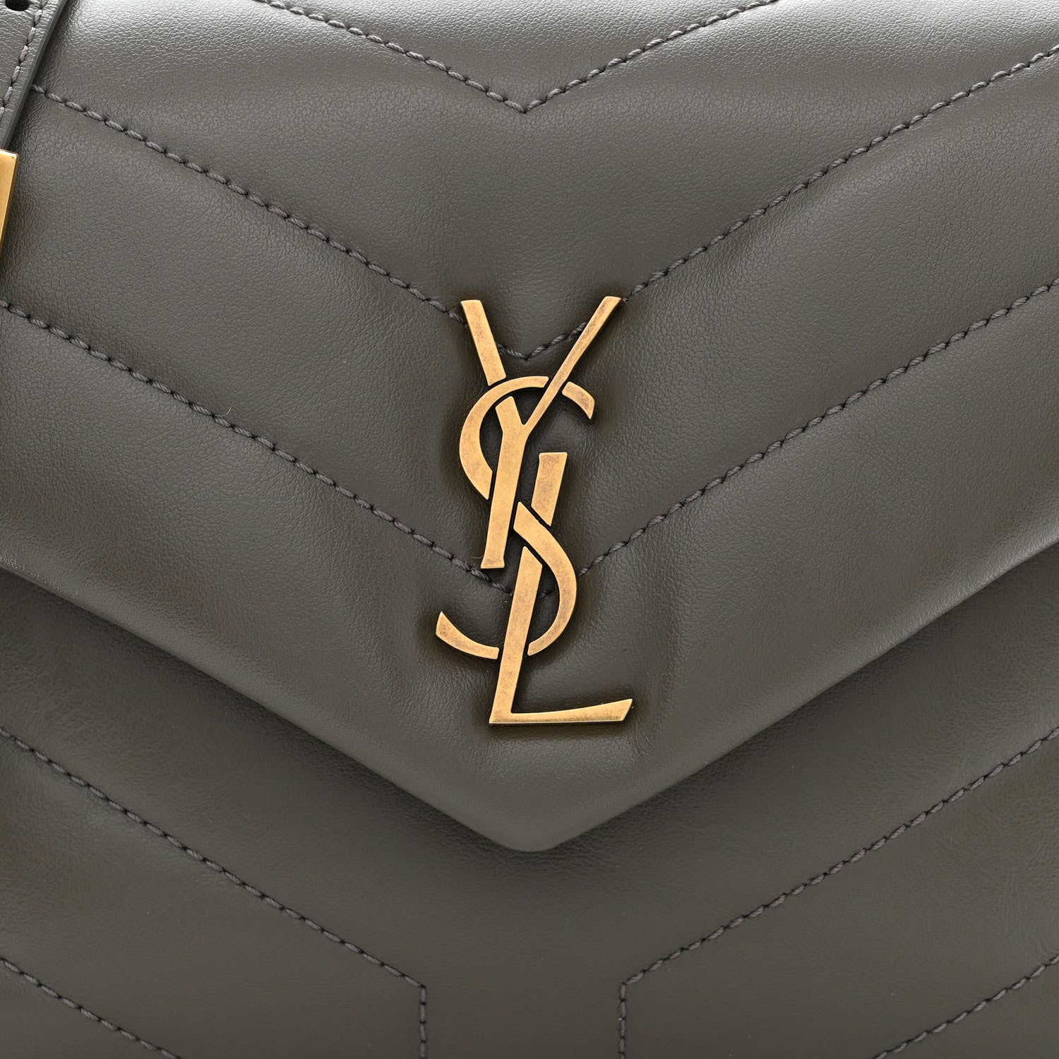 Saint Laurent Calfskin Y Quilted Monogram Toy Loulou Crossbody Bag Grey Kaki 8 of 12