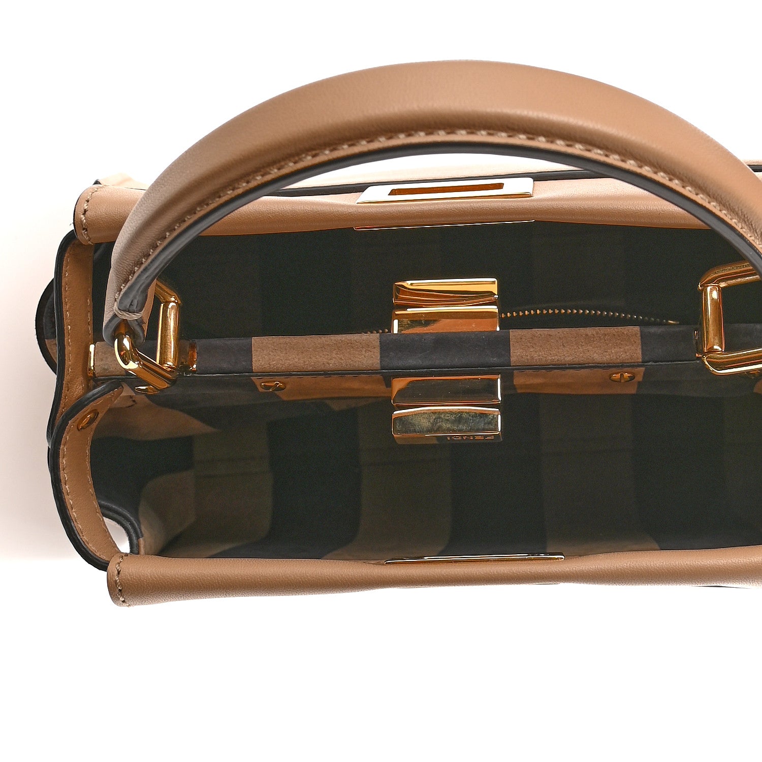 Fendi Vitello Seta Nabuk Pequin Mini Peekaboo Iconic Satchel Cuoio Tobacco Moro 5 of 8