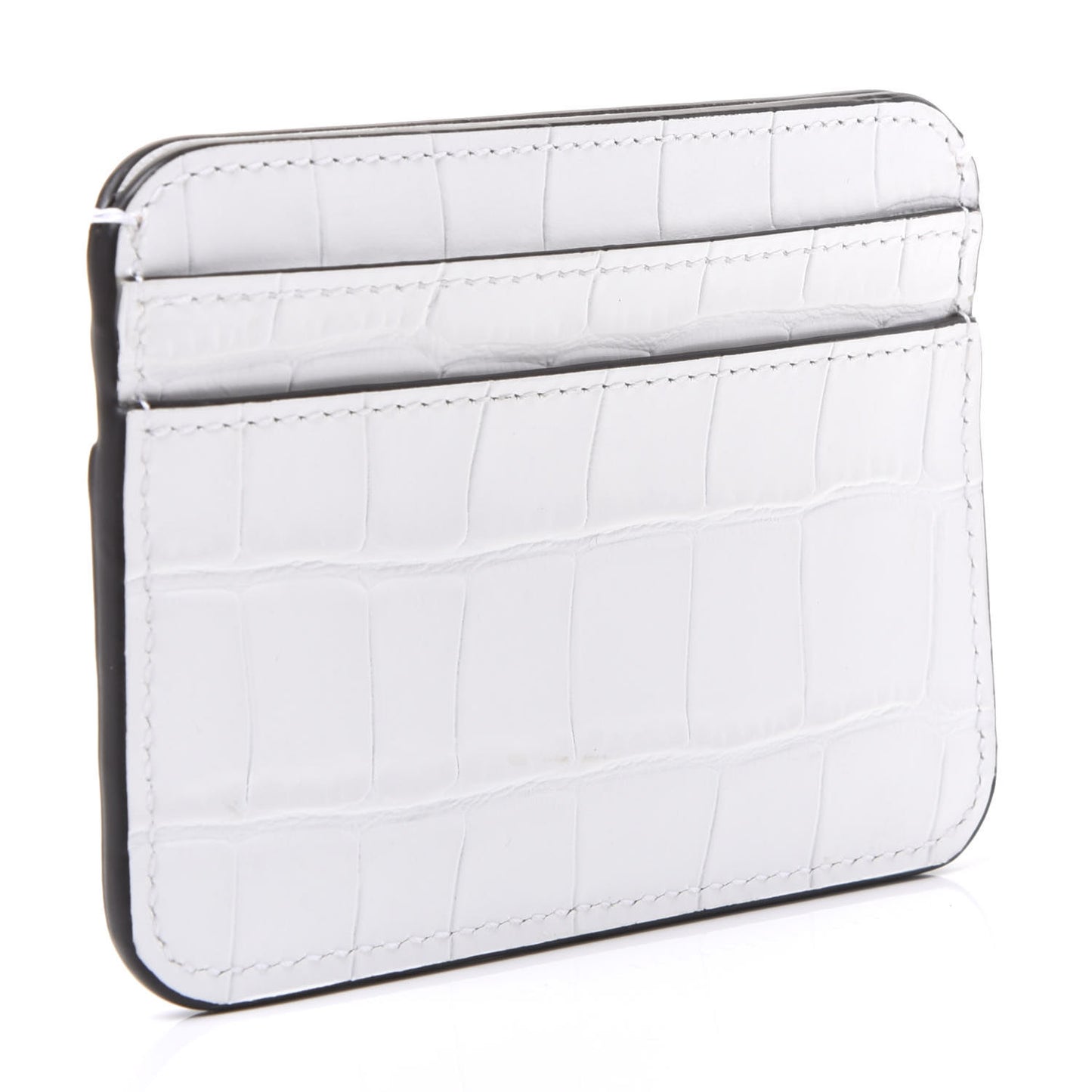 Crocodile Embossed Calfskin C Card Holder Brilliant White