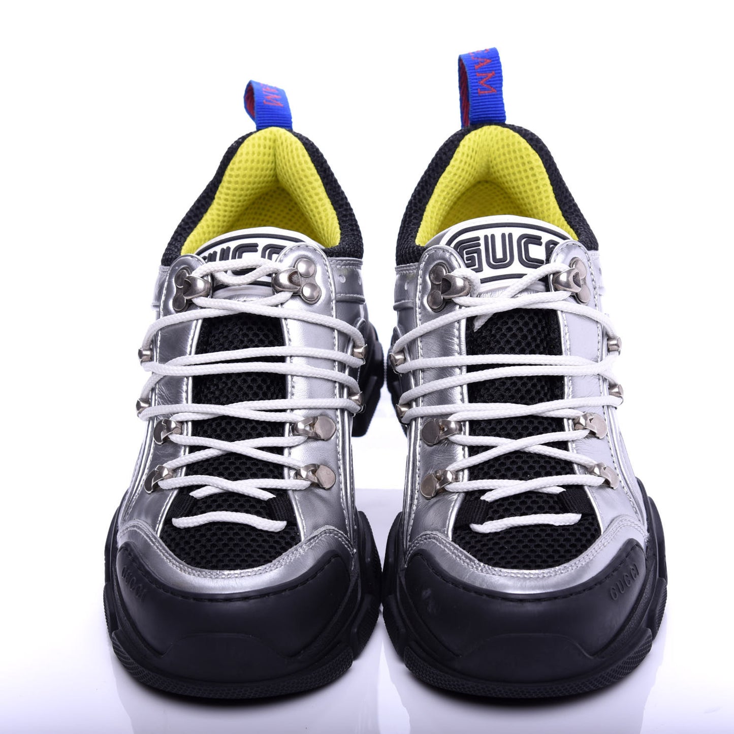 X SEGA Metallic Calfskin Mesh Womens Flashtrek Sneakers 35.5 Silver Black