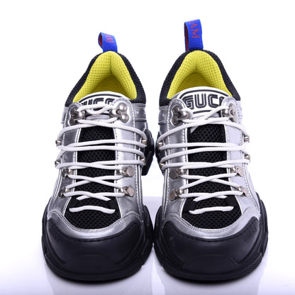 Gucci X SEGA Metallic Calfskin Mesh Womens Flashtrek Sneakers 35.5 Silver Black 5 of 9