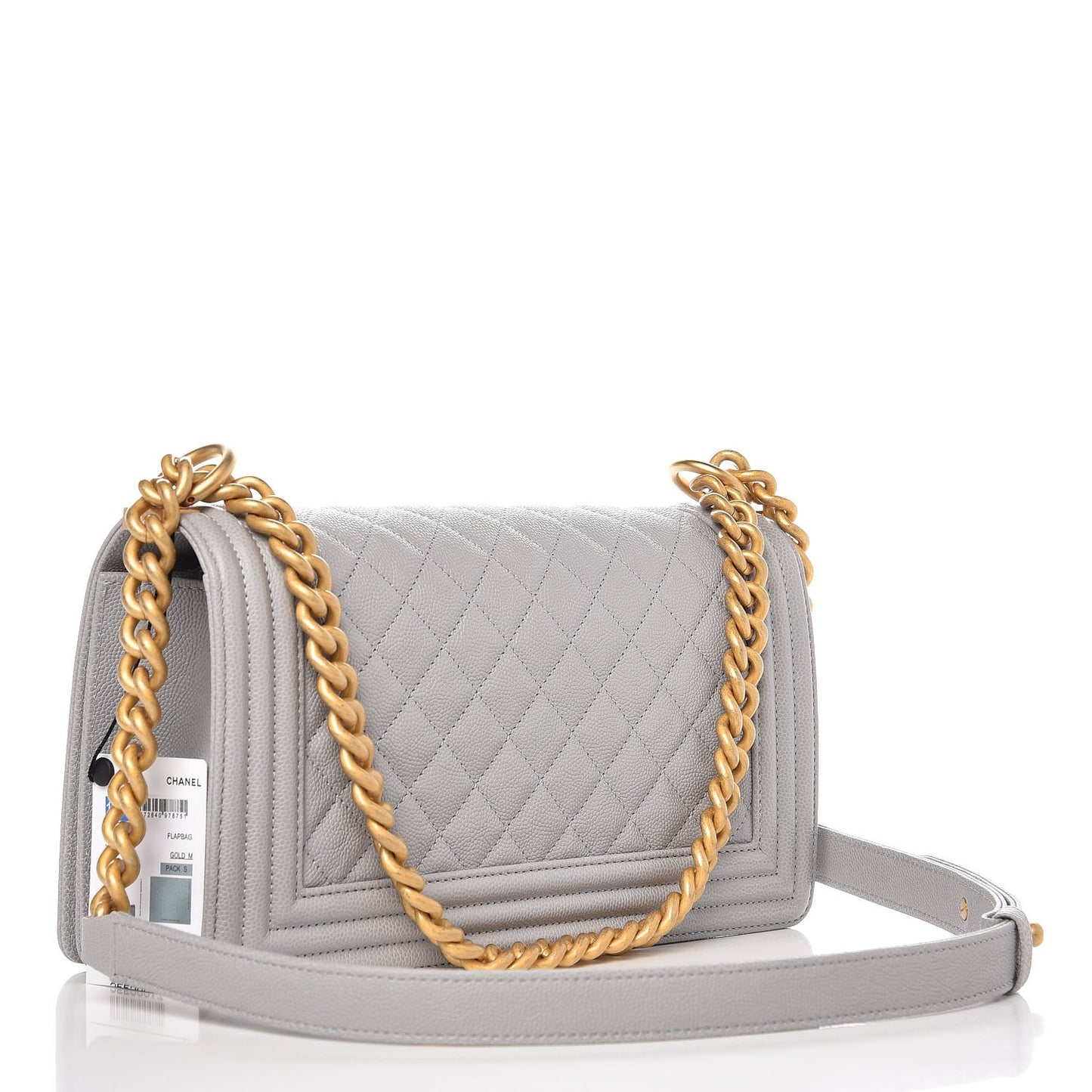 Caviar Quilted Medium Boy Flap Grey